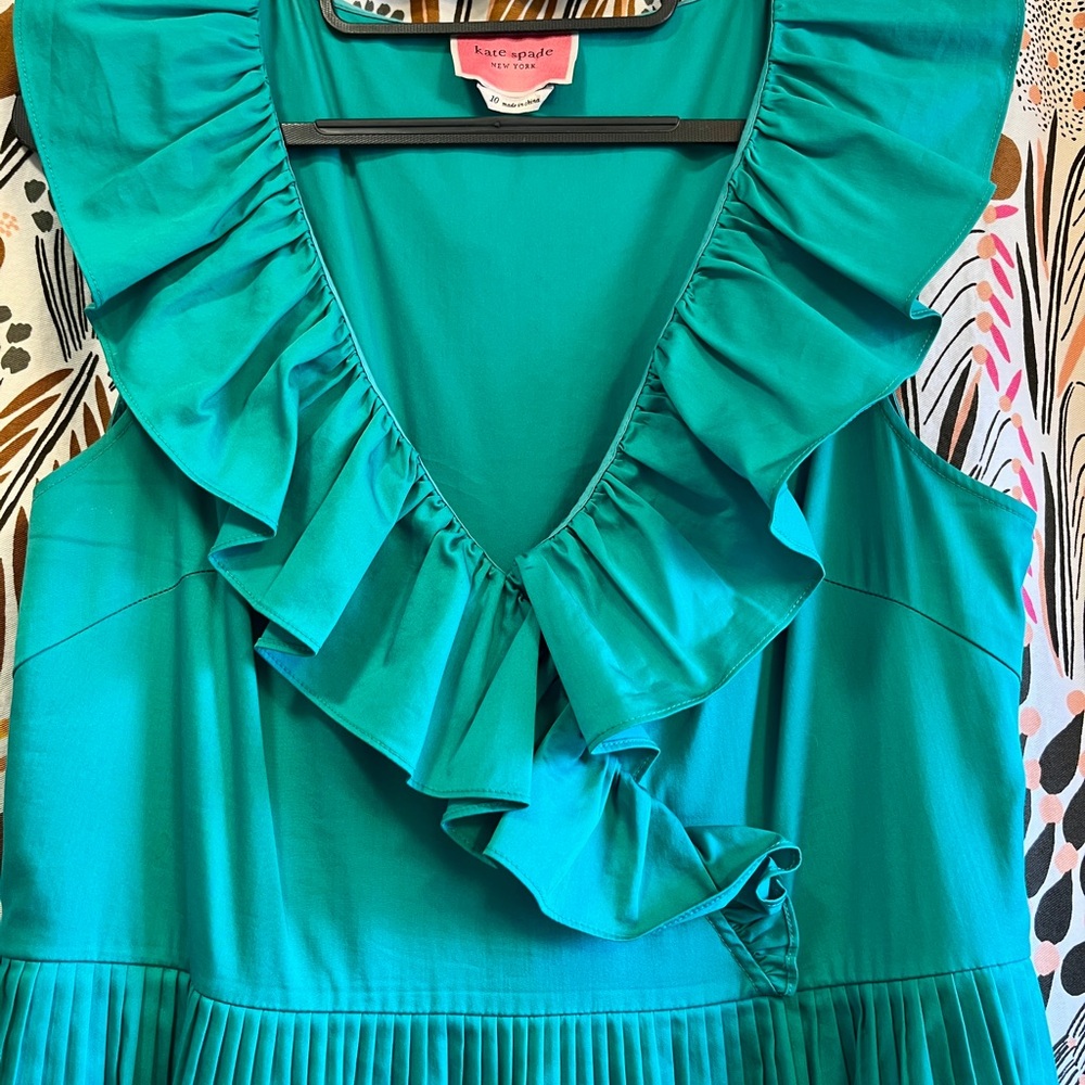 Kate Spade Ruffle Tiered Poplin Dress In Fiji Green - Picture 3 of 6